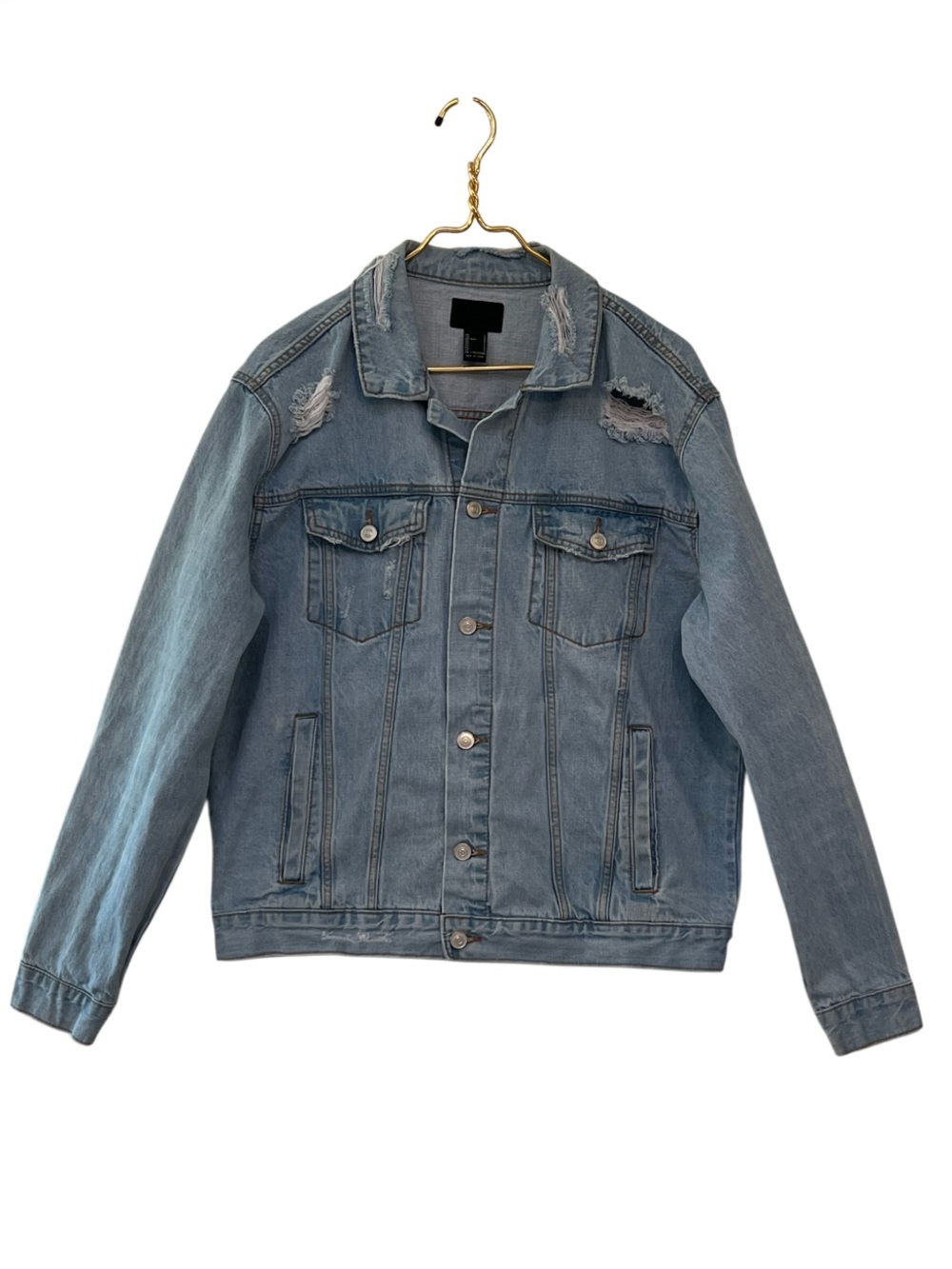 Forever 21 Men Distressed Light Wash Denim Jacket Size Large